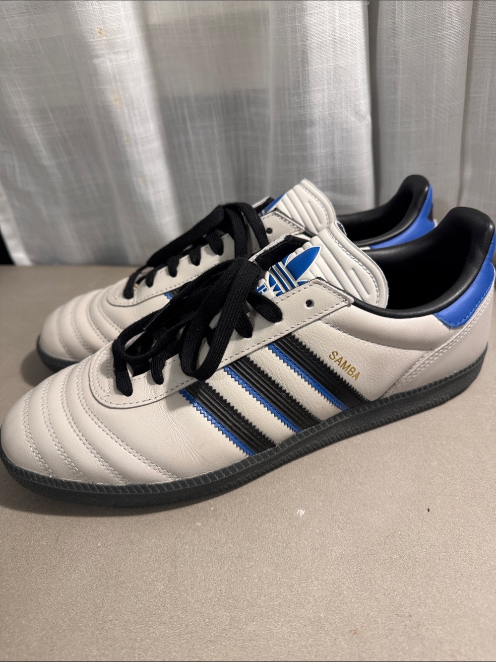 adidas Samba Leather Sneakers - White/Black/Blue in Men’s 11